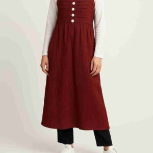 Maroon textured pinafore dress