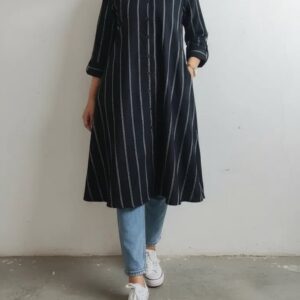 Midnight Stripe Shirt Dress