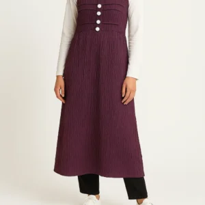Deep Plum textured pinafore dress
