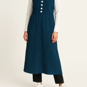 Teal Blue textured pinafore dress